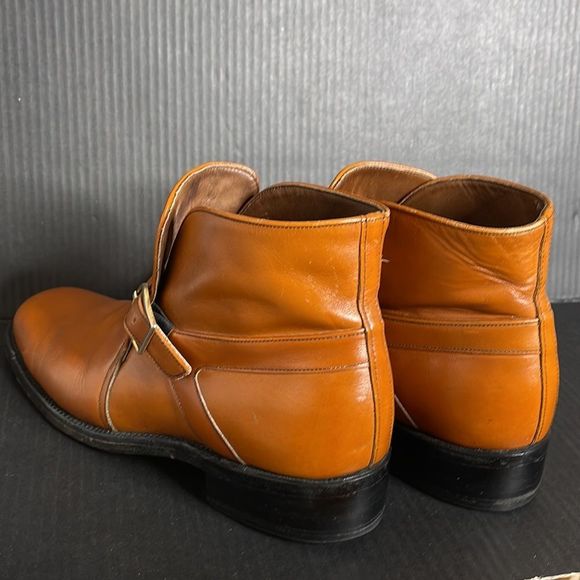 Men’s Vintage Slip on Cognac Orange Leather Boots - Picture 7 of 16